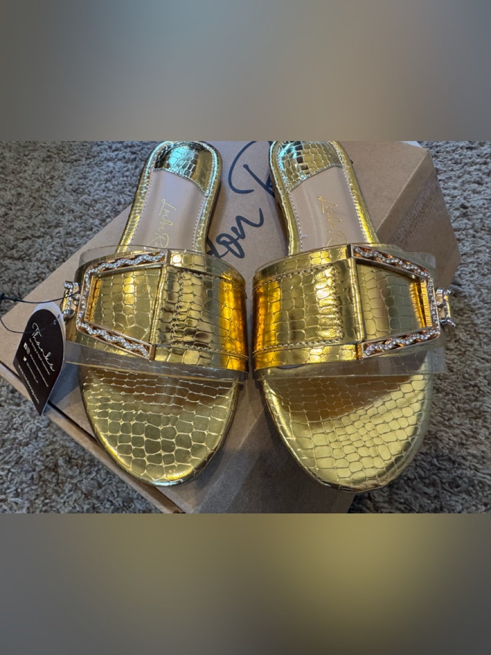 London Rag Gold Croc-Embossed Slide Sandals with Decorative Buckle